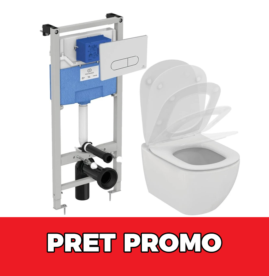 PROMO: SET IDEAL STANDARD REZERVOR INCASTRAT, CLAPETA CROM , VAS WC TESI AQUABLADE SI CAPAC SLIM CU SOFT CLOSE 